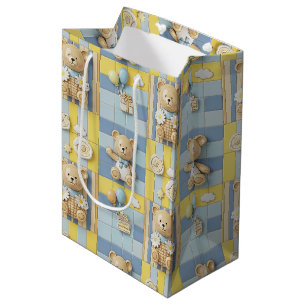 Teddy Bear Daisy Garden Pattern (7) Medium Gift Bag