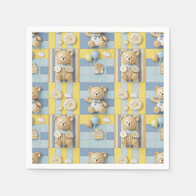 Teddy Bear Daisy Garden Pattern (7) Napkin (Front)