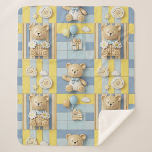 Teddy Bear Daisy Garden Pattern (7) Sherpa Blanket