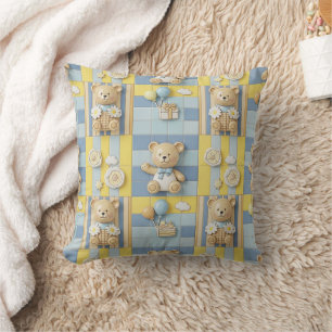 Teddy Bear Daisy Garden Pattern (7) Throw Pillow