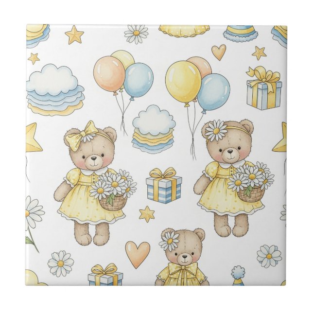 Teddy Bear Daisy Garden Pattern (7) Tile (Front)