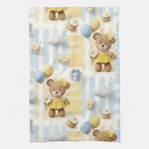 Teddy Bear Daisy Garden Pattern (8) Kitchen Towel