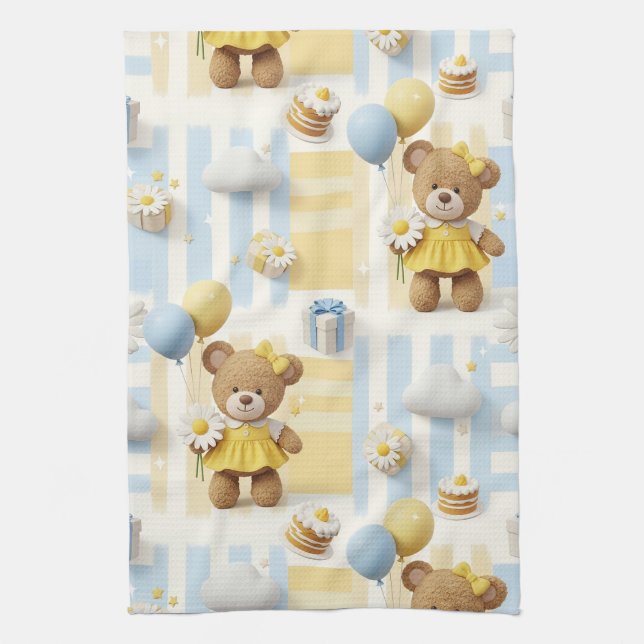 Teddy Bear Daisy Garden Pattern (8) Kitchen Towel (Vertical)
