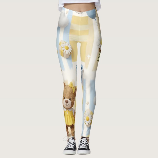 Teddy Bear Daisy Garden Pattern (8) Leggings (Front)