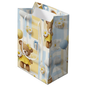 Teddy Bear Daisy Garden Pattern (8) Medium Gift Bag