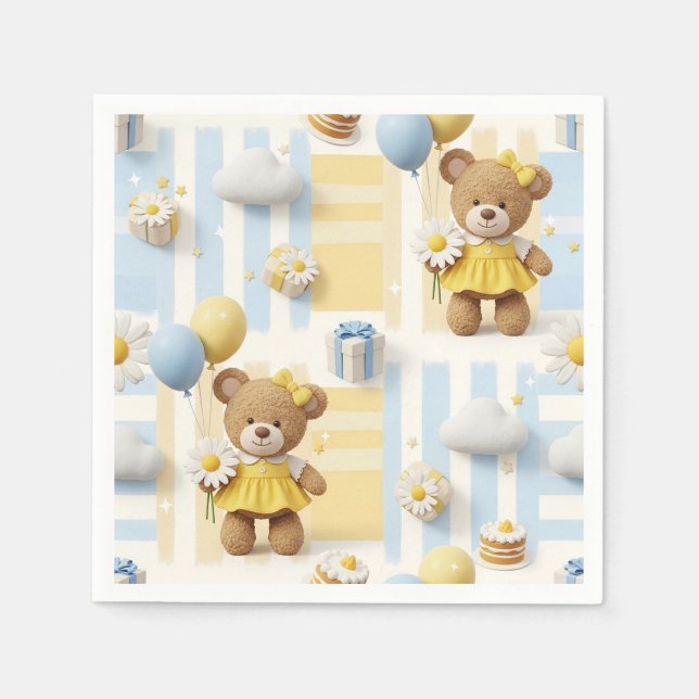 Teddy Bear Daisy Garden Pattern (8) Napkin (Front)