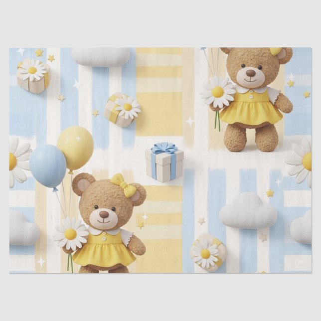 Teddy Bear Daisy Garden Pattern (8) Tissue Paper (Front)