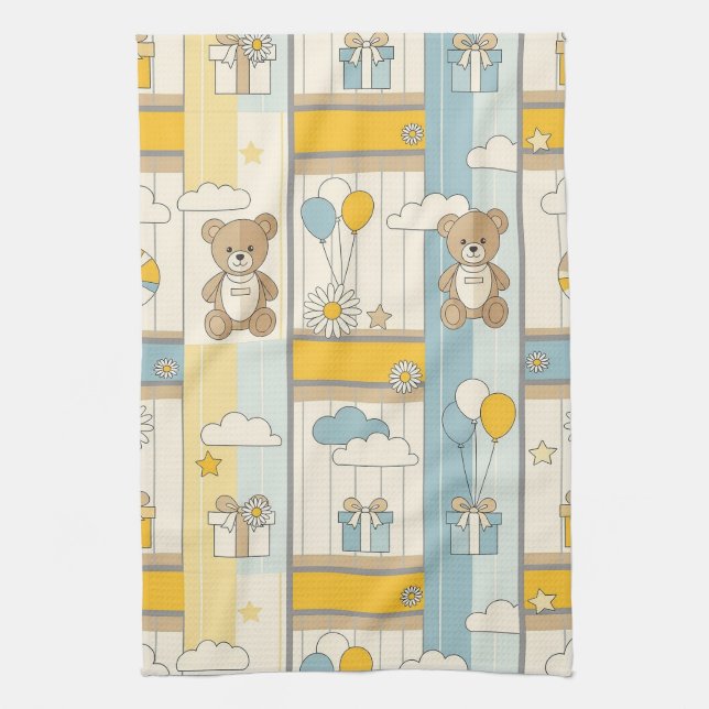 Teddy Bear Daisy Garden Pattern (9) Kitchen Towel (Vertical)