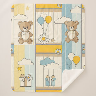 Teddy Bear Daisy Garden Pattern (9) Sherpa Blanket