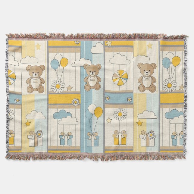 Teddy Bear Daisy Garden Pattern (9) Throw Blanket (Front)