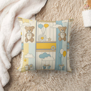 Teddy Bear Daisy Garden Pattern (9) Throw Pillow