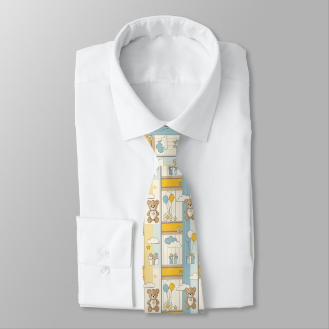 Teddy Bear Daisy Garden Pattern (9) Tie (Tied)