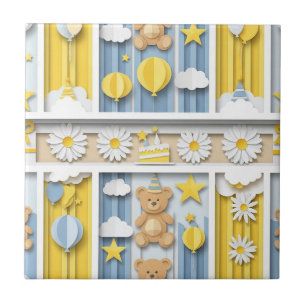 Teddy Bear Daisy Garden Pattern (9) Tile