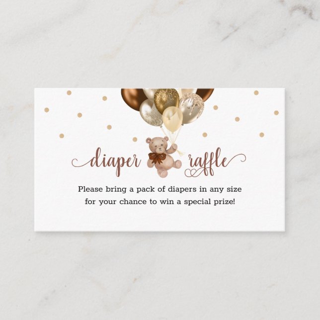 Teddy Bear Diaper Raffle Baby Shower Enclosure Card (Front)