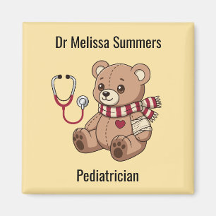 Teddy Bear Doctor Pediatrician Custom Text Yellow Magnet