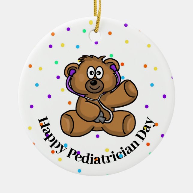 Teddy Bear Doctor Pediatrician Name Ornament       (Front)