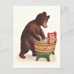 Teddy Bear Does the Laundry Postcard