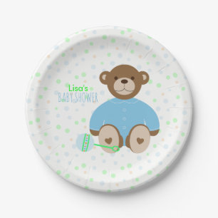 Teddy Bear Dressed in Blue Baby Shower Paper Plate