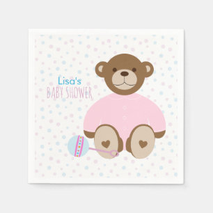 Teddy Bear Dressed in Pink Baby Shower Napkin