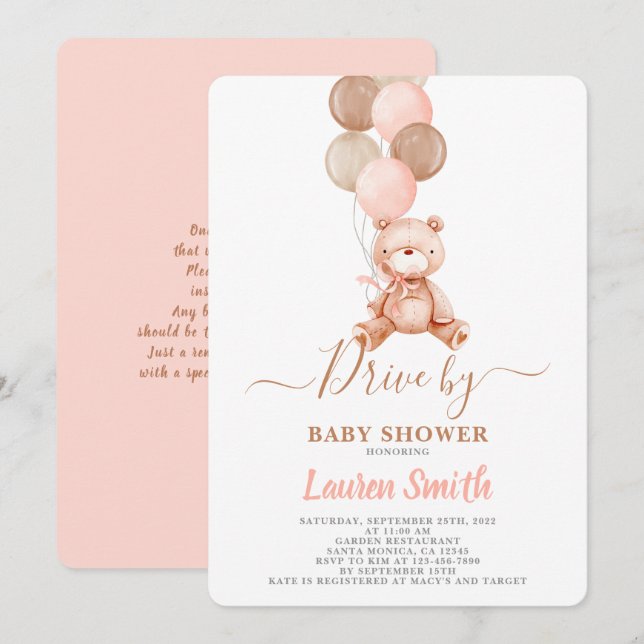 Teddy Bear Drive by Baby Shower Girl Invitation