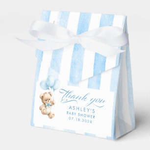 Teddy Bear Elegant Light Blue Stripes Baby Shower Favor Box