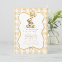 Teddy Bear Elegant Light Brown Gingham Baby Shower