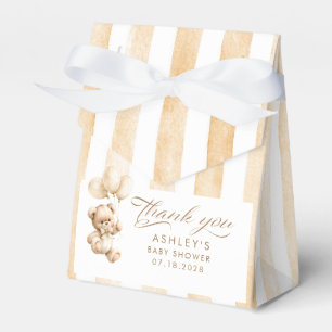 Teddy Bear Elegant Light Brown Stripes Baby Shower Favor Box