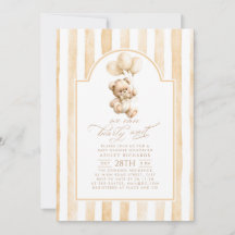 Teddy Bear Elegant Light Brown Stripes Baby Shower