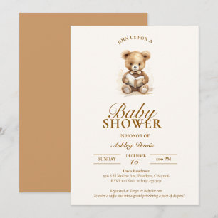 Teddy Bear Elegant Neutral Baby Shower Invitation