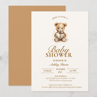 Teddy Bear Elegant Neutral Baby Shower Invitation