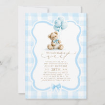 Teddy Bear Elegant Pastel Blue Gingham Baby Shower