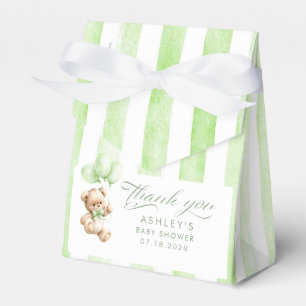 Teddy Bear Elegant Sage Green Stripes Baby Shower Favor Box