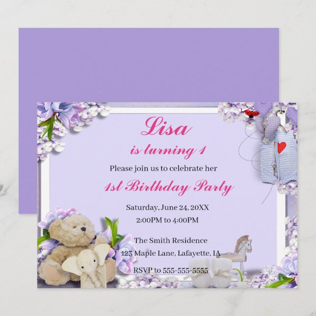 Teddy Bear Elephant Horse Birthday Party Invitation (Front/Back)