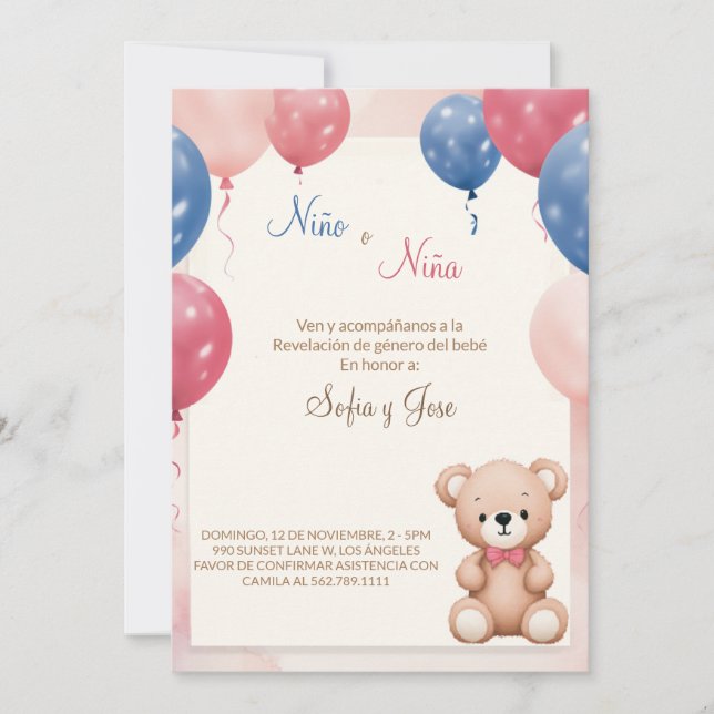 Teddy Bear Espagnol Genre Reveillez Invitation (Devant)
