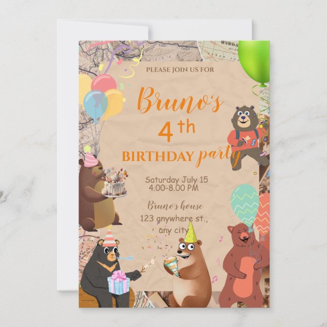 Teddy Bear Explorer Invitation Anniversaire (Devant)