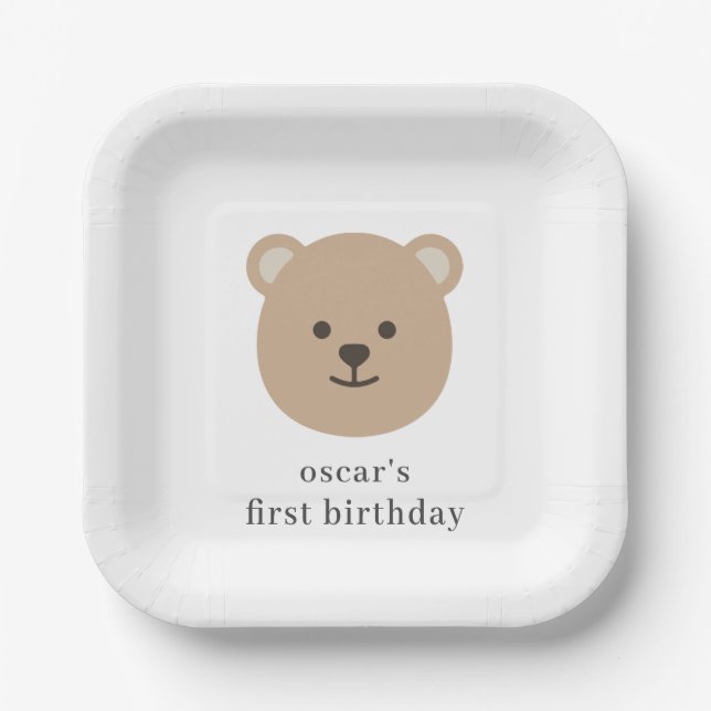 Teddy Bear Face Paper Plate (Front)