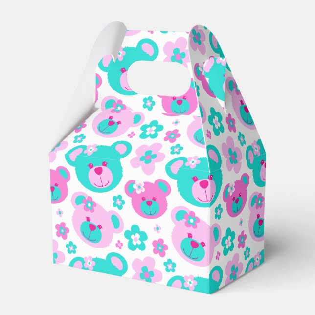 Teddy bear faces and flowers patterned gift box (Front Side)