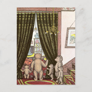 Teddy Bear Family at the Foot of the Stairs Postcard