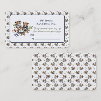 Teddy Bear Family Baby Boy Shower Diaper Raffle Enclosure Card
