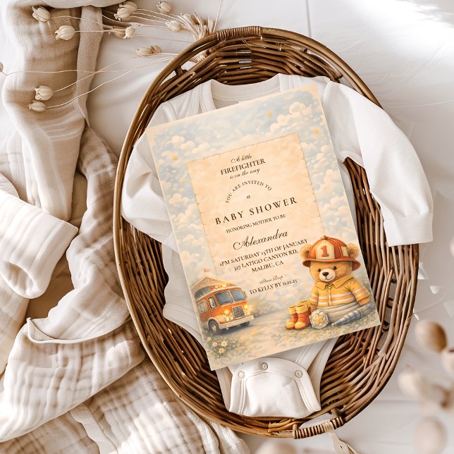 Teddy Bear Firefighter Baby Shower Invitation (Creator Uploaded)