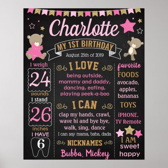 Teddy Bear First Bird panneau de tableau noir fill (Devant)