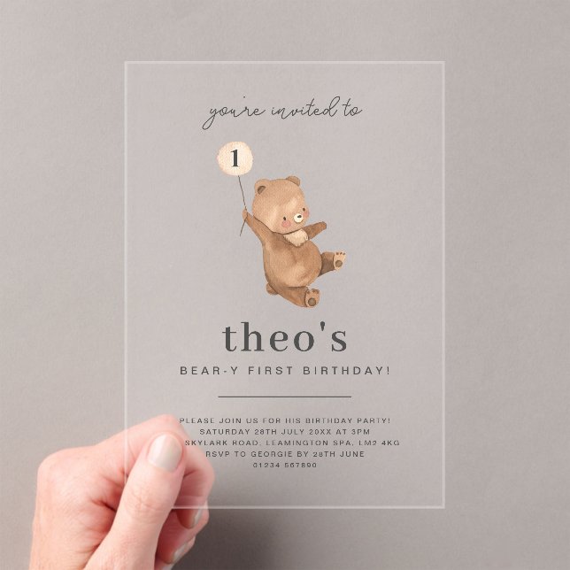 Teddy Bear First Birthday Invitation (Insitu (Handheld))