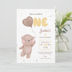 Teddy Bear First Birthday Invitation