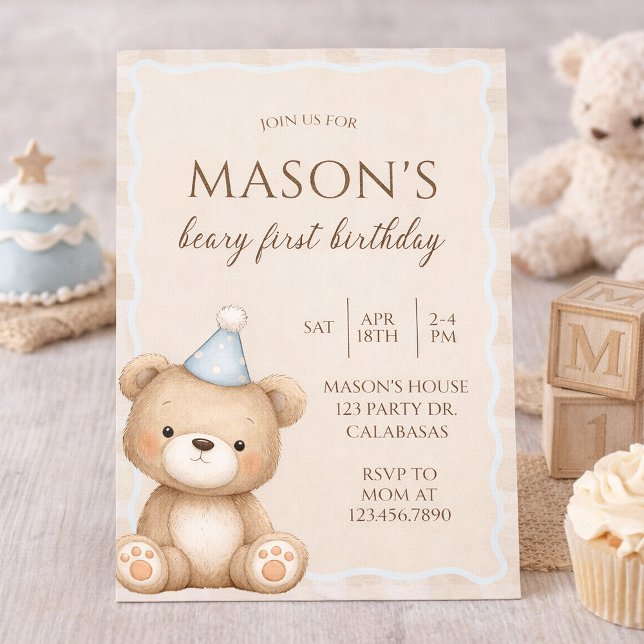 Teddy Bear First Birthday Invitation, Beary First  Invitation (Creator Uploaded)