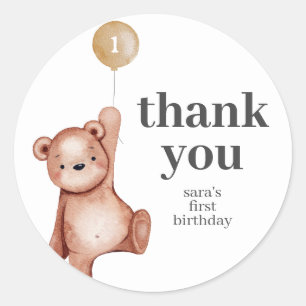 Teddy Bear First Birthday Party Favour Classic Round Sticker