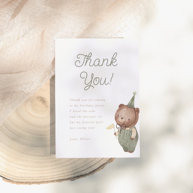 Teddy Bear First Birthday Party Thank You Card (Creator Uploaded)
