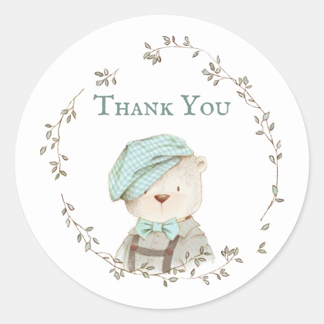 Teddy Bear Floral Baby Shower Thank You Stickers (Front)