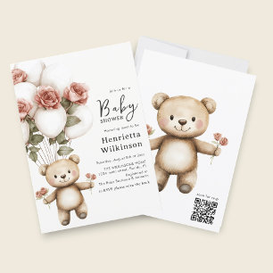 Teddy Bear Floral Balloons Baby Shower Invitation