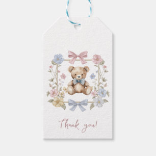 Teddy Bear Floral Wreath Baby Shower Thank You Gift Tags