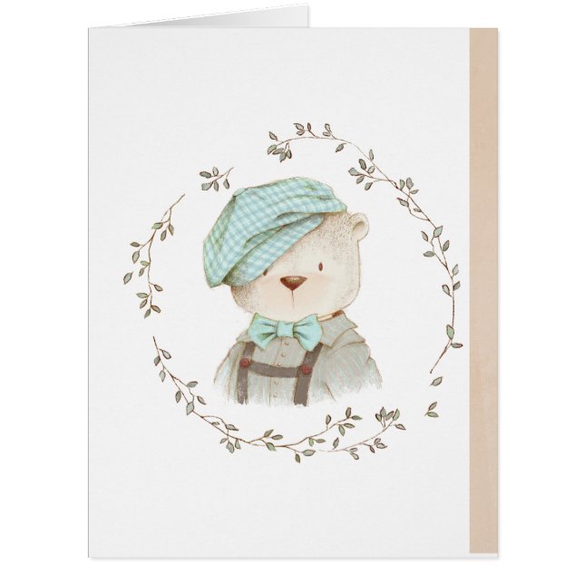 Teddy Bear Floral Wreath Whimsy All Occasion Card (Front)